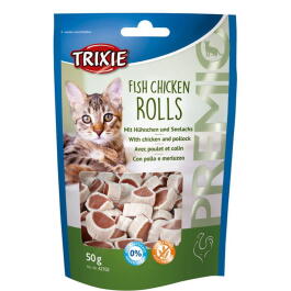 50гр Лакомство TRIXIE PREMIO для кошек, куриные роллы с рыбой , без глютена