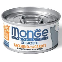 80г Консервы Monge Cat Monoprotein Turkey/Carrots беззерновые для взрослых кошек "Мясные Хлопья" из мяса Индейки с морковью