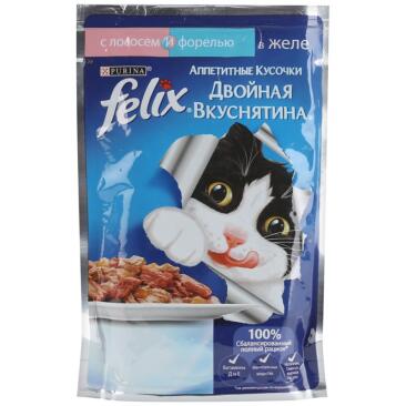 75гр Корм для кошек FELIX двойная вкуснятина с Лососем и Форелью