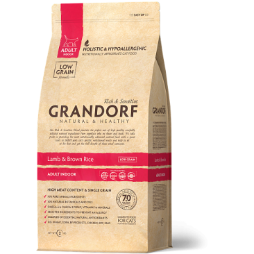 2кг Корм GRANDORF CAT Lamb&Rice INDOOR низкозерновой для взрослых кошек с ягнёнком и индейкой