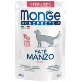 85гр Влажный корм Monge Cat Monoprotein Sterilised Beef для стерилизованных кошек с Говядиной, паштет (пауч)