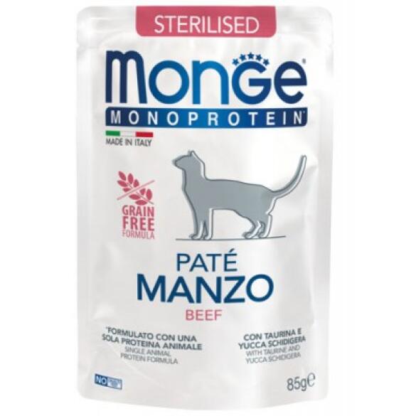 85гр Влажный корм Monge Cat Monoprotein Sterilised Beef для стерилизованных кошек с Говядиной, паштет (пауч)