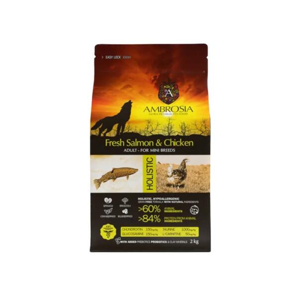 Корм в развес AMBROSIA GRAIN FREE для собак мелких пород, Лосось и курица, 1кг