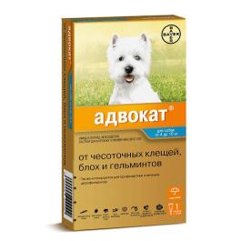 Капли на холку Bayer Адвокат Elanco от чесоточных клещей, блох и гельминтов для собак 4-10кг, 1шт*1мл