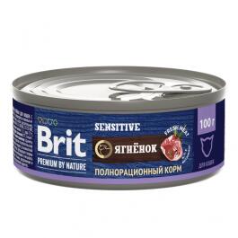 100гр Консервы Brit Premium Cat Sensitive для кошек с чувствительным пищеворением с мясом ягнёнка