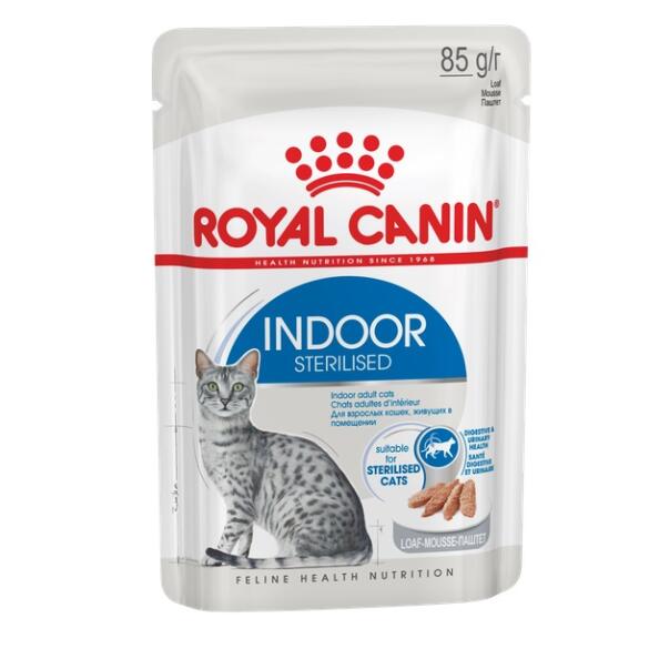 85гр Влажный корм ROYAL CANIN Indoor Sterilised Loaf для взрослых домашних стерилизованных кошек, паштет (пауч)