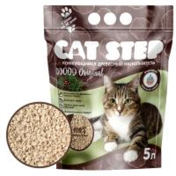 Наполнитель комкующийся, CAT STEP Wood Original, 5л