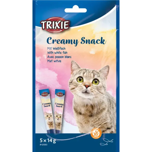 14г*5шт Лакомство TRIXIE Creamy Snacks для кошек, сливочн. закуска, рыба/курица, без глютена и сахара