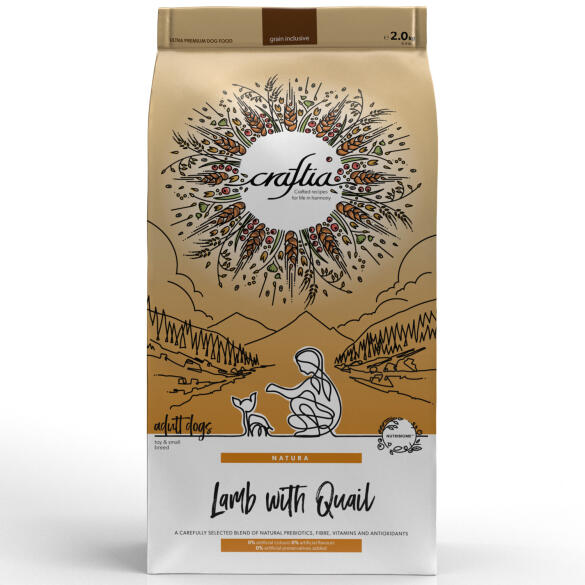 2кг Корм Craftia Natura Adult Mini для взрослых собак миниатюрных и мелких пород из ягненка с перепелкой