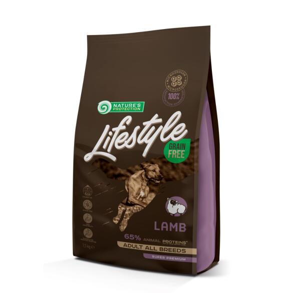 1,5кг Корм Nature's Protection беззерновой NP Lifestyle Grаin Free Lamb для собак всех пород с мясом ягненка