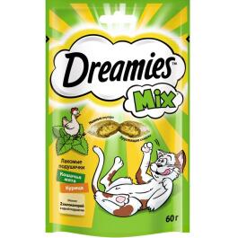 60гр Лакомство Dreamies для взрослых кошек с Курицей и кошачьей мятой