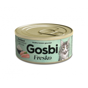 70гр Консервы Gosbi Fresko Sterilized для стерилизованных кошек, Курица и Рис