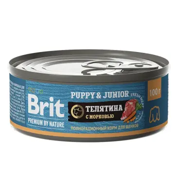 100гр Консервы Brit Premium by Nature для щенков всех пород с телятиной и морковью