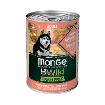 400гр Консервы Monge Dog BWild Grain Free Adult Salmon/Pumpkin&Zucchini для взрослых собак с Лососем, тыквой и цукини