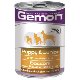 415гр Gemon Dog PUPPY Chicken / Turkey для щенков кусочки c цыплёнком и индейкой
