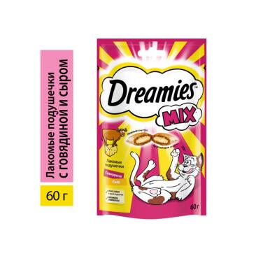 60гр Лакомство Dreamies для взрослых кошек Mix с Говядиной и Сыром