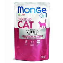 85гр Влажный корм Monge Cat GRILL Sterilised Veal для стерилизованных кошек с кусочками Телятины в желе (пауч)