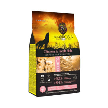 2кг Корм сухой холистик "AMBROSIA GRAIN FREE" для щенков всех пород, курица с рыба