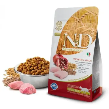 1,5кг Корм Farmina N&D Ancestral Grain Cat Chicken & Pomegranate Adult низкозерновой для взрослых кошек с Курицей и гранатом