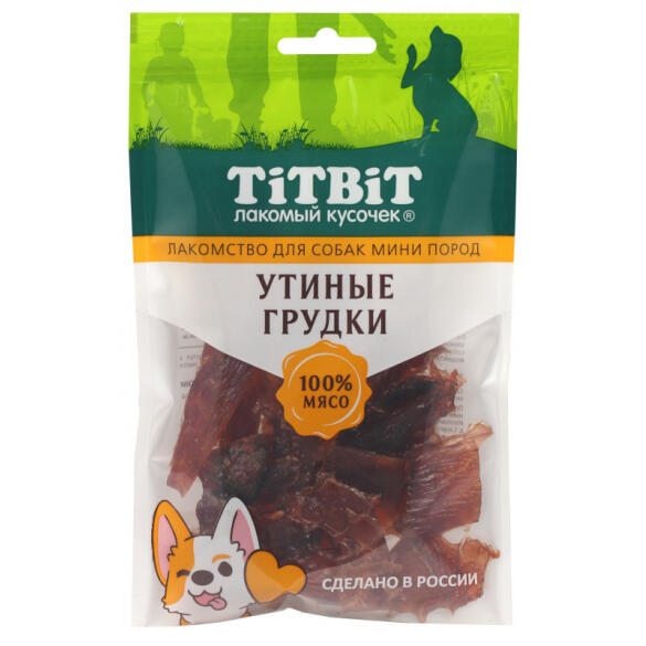 Лакомство TitBit для собак Утиные грудки, 70г
