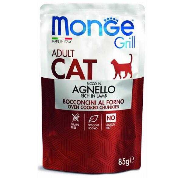 85гр Влажный корм Monge Cat GRILL Adult Lamb для взрослых кошек с кусочками Ягненка в желе (пауч)
