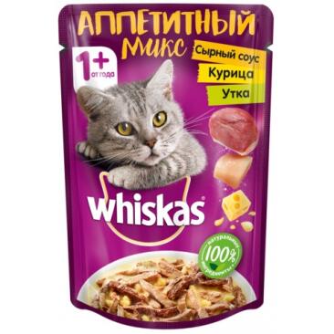 75гр Корм для кошек WHISKAS в сырном соусе Курица/Утка