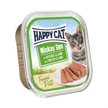 100гр Корм влажный HAPPY CAT Minkas DUO для кошек с Птицей и Ягненком