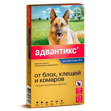 Капли на холку Bayer Адвантикс от блох, клещей и комаров для собак более 25кг, 1шт*4мл