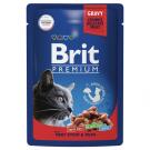 85гр Корм Brit Premium для кошек с Говядиной и горошком в соусе