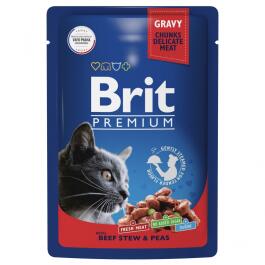 85гр Корм Brit Premium для кошек с Говядиной и горошком в соусе