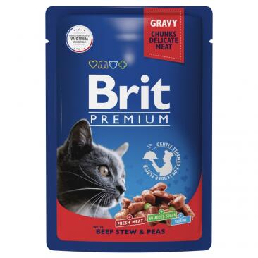 85гр Корм Brit Premium для кошек с Говядиной и горошком в соусе