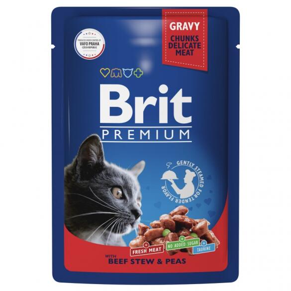 85гр Корм Brit Premium для кошек с Говядиной и горошком в соусе