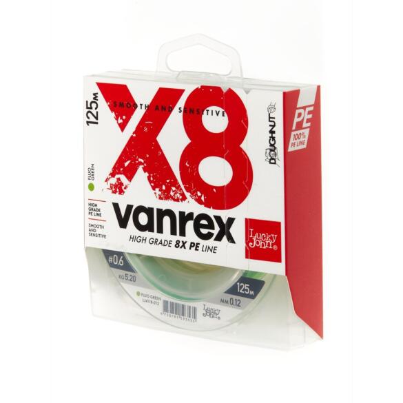 Плетенка Lucky John VANREX x8 BRAID Fluo Green 125м 0,14мм