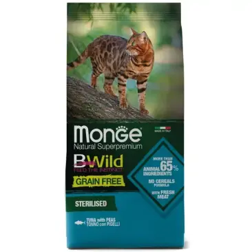 10кг Корм Monge Cat Bwild Grain Free Sterilized Tuna беззерновой для стерилизованных кошек с Тунцом