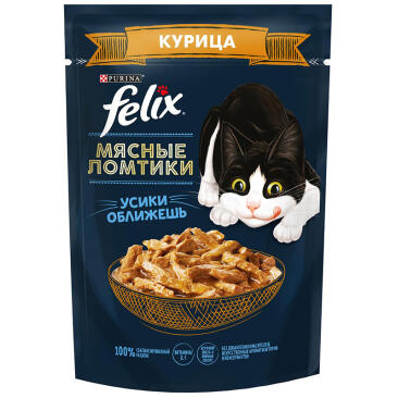 75гр Корм для кошек FELIX мясные ломтики с Курицей