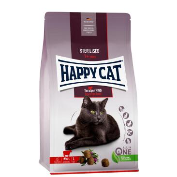 1,3кг Корм Happy Cat Steril Voralpen-Rind 37/10,5 для кастрированных котов и стерилизованных кошек с мясом баварской Говядины и птицы