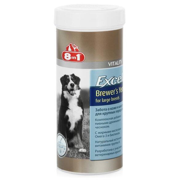 Excel Brewers Yeast 8в1 кормовая добавка для поддержания кожи и шерсти собак крупных пород, 80таб