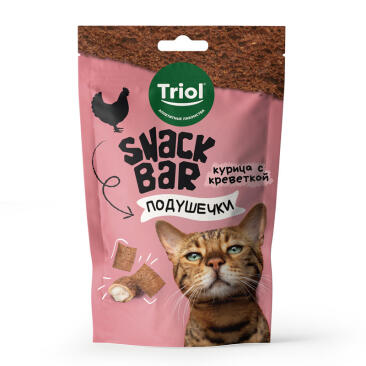 Лакомство Triol Snack Bar "Мини-подушечки с начинкой из курицы с креветкой" для кошек, 30гр