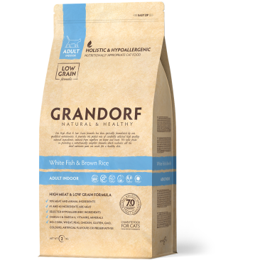 2кг Корм GRANDORF CAT White Fish&Turkey SKIN&CARE низкозерновой для кошек с белой рыбой и индейкой, забота о коже и шерсти