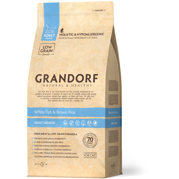 2кг Корм GRANDORF CAT White Fish&Turkey SKIN&CARE низкозерновой для кошек с белой рыбой и индейкой, забота о коже и шерсти