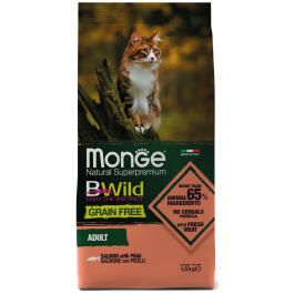 1,5кг Корм Monge Cat Bwild Grain Free Adult Salmon/Peas беззерновой для взрослых кошек с Лососем и горохом