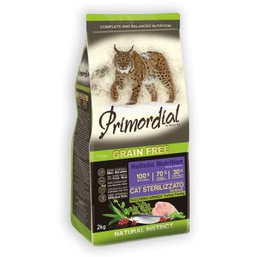 2кг Корм Primordial Holistic Grain-Free Cat Neutered Turkey & Herring для взрослых стерилизованных кошек с Индейкой и сельдью