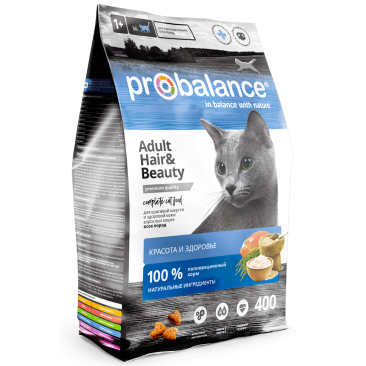 400гр Корм ProBalance Hear&Beauty для кошек, здоровая кожа и шерсть