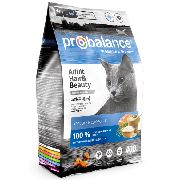 400гр Корм ProBalance Hear&Beauty для кошек, здоровая кожа и шерсть
