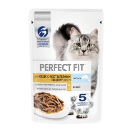 75гр Корм влажный Perfect Fit для кошек с чувствительным пищеварением Лосось в соусе