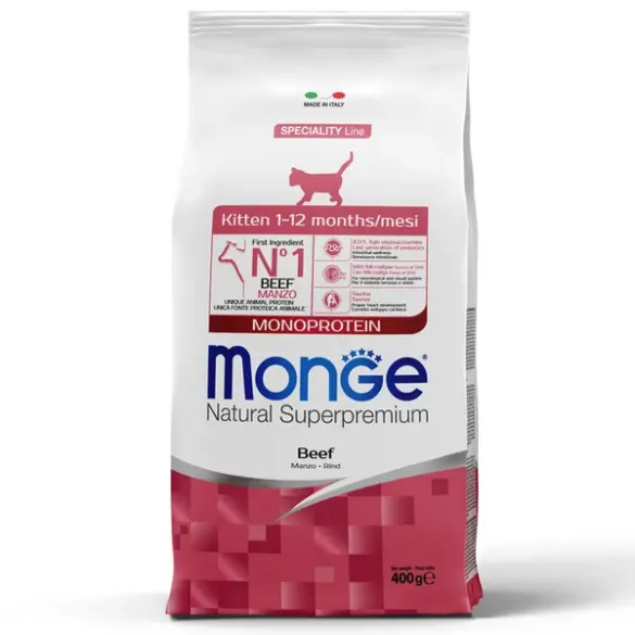 0,4кг Корм Monge Kitten Monoprotein Beef Монопротеиновый для котят и беременных кошек с Говядиной