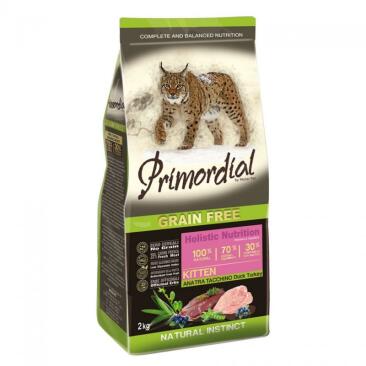 2кг Корм Primordial Holistic Grain-Free Cat Kitten Duck & Turkey для котят с Уткой и индейкой