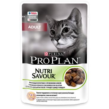 85гр Корм для кошек PRO PLAN Nutrisavour, привередливые с чувствительным пищеварением с Ягненком в соусе