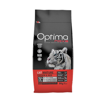 2кг Корм Optima Nova Cat Adult Mature для пожилых кошек старше 7 лет, Курица с рисом