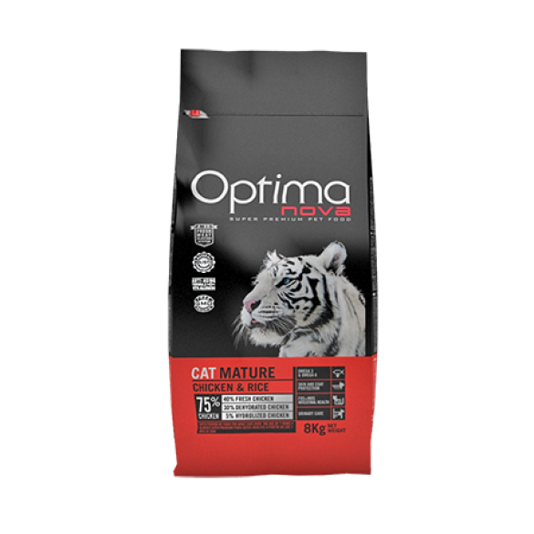 2кг Корм Optima Nova Cat Adult Mature для пожилых кошек старше 7 лет, Курица с рисом